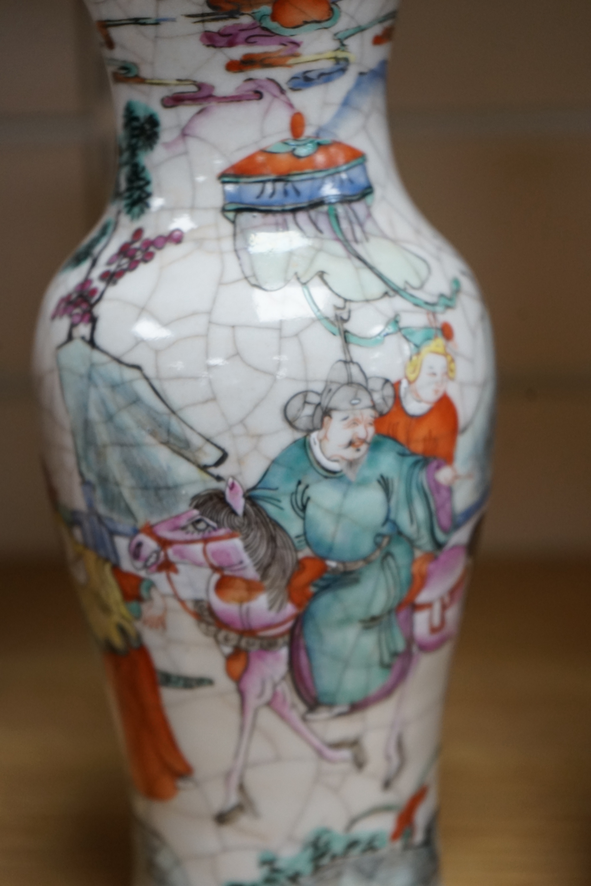 A Chinese famille rose crackle glaze vase and another Japanese vase, 30.5cm. Condition - good